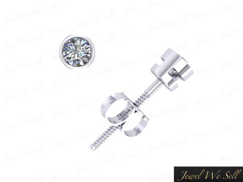 0.15Ct Round Cut Diamond Solitaire Stud Earrings 14k Gold Bezel H SI2 Screwback 