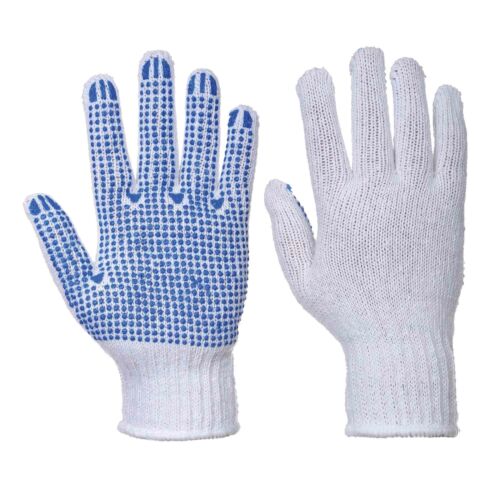 12 Pairs Portwest A111 Classic Work Gloves PVC Polka Dot General Handling White 