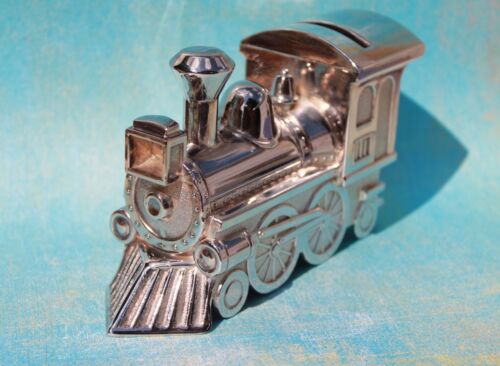 Silver Tone Polished Railroad Train Engine Locomotive Coin Bank FREE SHIP!