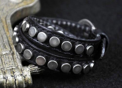 Details about   S368 Double Wrap Round Metal Studs Vintage Leather Bracelet Wristband Cuff BLACK 