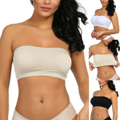 Double Women Plus Size Strapless Bra Bandeau Tube Removable Padded Top Stretchy