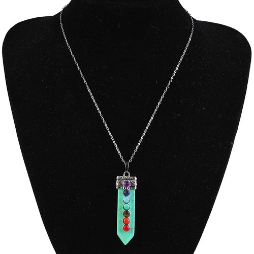Amethyst Rose Quartz Chakra Stone Bead Sword Shaped Silver Pendant Necklace