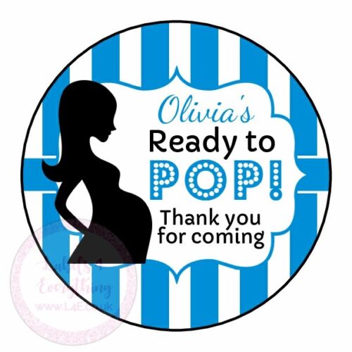 Personalised Blue Pink Lemon Baby Shower Ready To Pop Party Stickers Sweet Cone