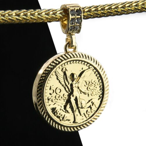Details about  / 14k Gold Plated Hip Hop 50 Mexican Pesos Pendant 4mm 24/" Franco Chain Necklace