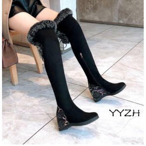 Details about   Womens Winter Fashion Warm Snow Fur Trim Wedge Heel Over Knee High Casual Boots 