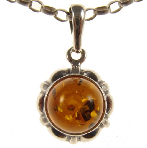 BALTIC AMBER STERLING SILVER 925 ROUND CIRCLE PENDANT NECKLACE CHAIN JEWELLERY 