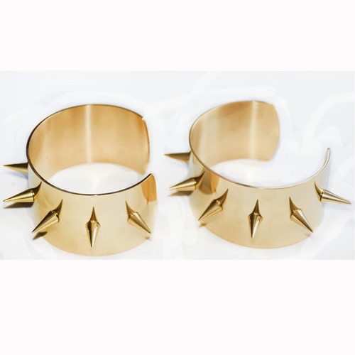Harley Quinn Cosplay Costume Metal Gold Spiked Cuffs Bracelets Wristband Punk
