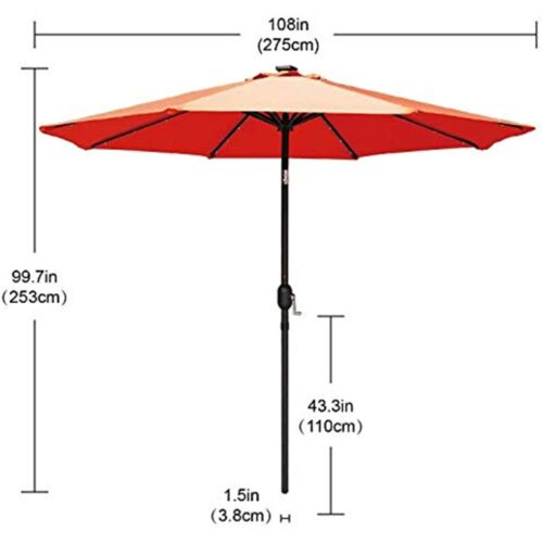 Patio Umbrella Ourdoor Solar LED Umbrellas 32LED Lights Tilt Crank Table For