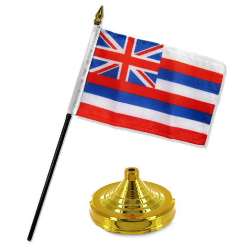 Hawaii Hawaiian State Flag 4/"x6/" Desk Set Table Stick Gold Base