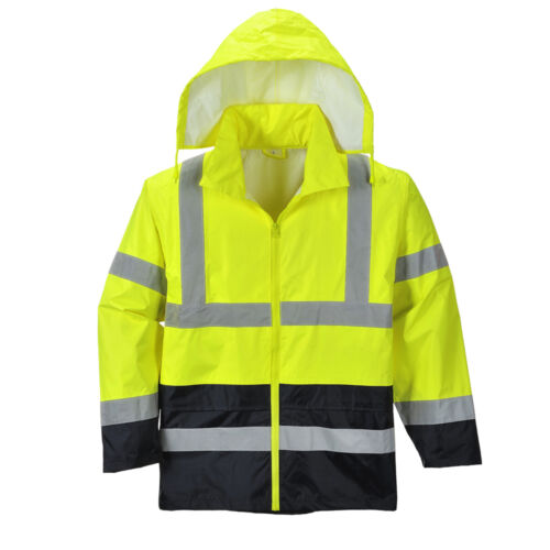 PortWest Men Hi-Vis Classic Contrast Rain Jacket Multi Color and Size H443