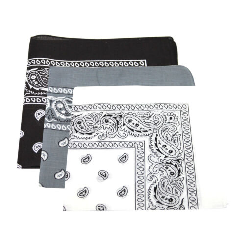 3x Paisley Pattern Bandana Head Neck Scarf Black /& White /& Grey UK SELLER