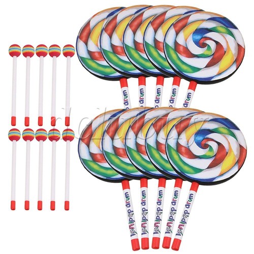 10Pieces 7.9 Inch Lollipop Shape Drum Percussion Education Toys for Kids