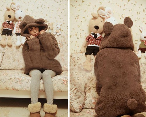 Winter Women’s Loose Hoodie Hooded Jacket Bear Rabbit Ears Outerwear Fur Coat