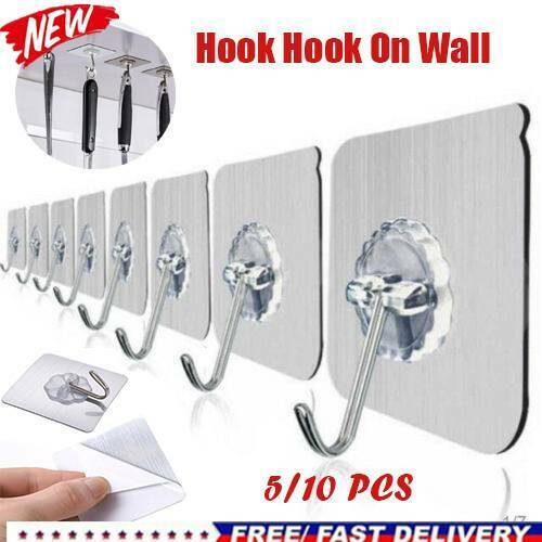 10Pcs Removable Self Adhesive Hooks Wall Door Plastic Strong Sticky Hook Holder