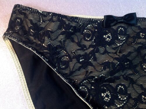 Women Panties,Bikinis ILUSION Size M Black Double Front Protect Floral W//fishnet