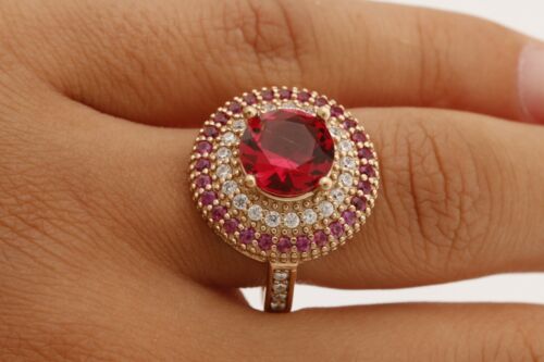 Turkish Jewelry Small Round Pink Ruby Topaz 925 Sterling Silver Ring Size All 