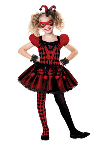 Teen Girls Harlequin Honey Jester Clown Halloween Fancy Dress Costume 6-14 Years 