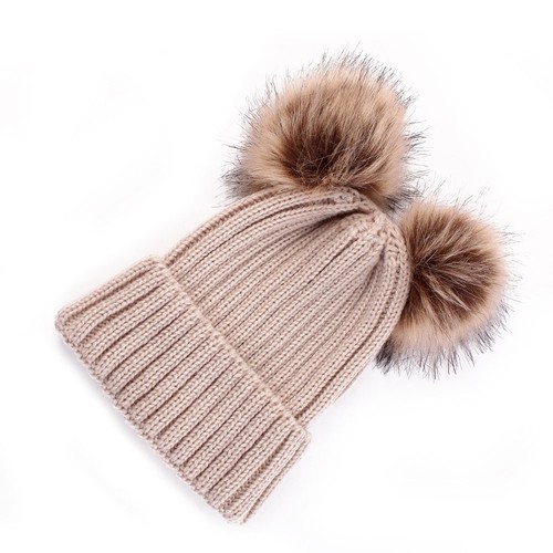 Damen Kinder Geflochten Strickmütze Baskenmütze Ski Ball Baggy Winter Warm Mütze