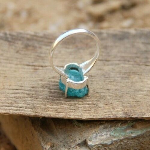 Details about   925 Sterling Silver Natural apatite Rough Aquamarine Prong Setting Handmade Ring 