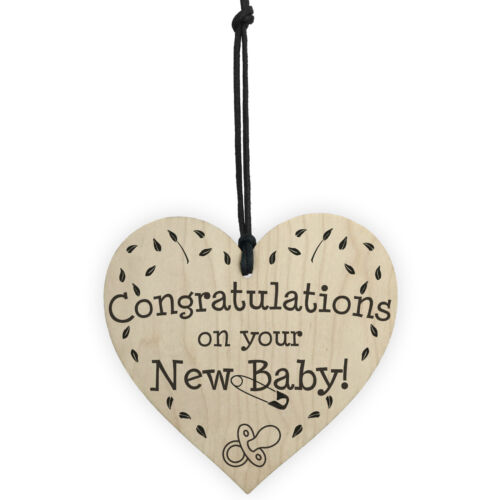 Congratulations On Your New Baby Wooden Hanging Heart Plaque Shabby Chic Sign 