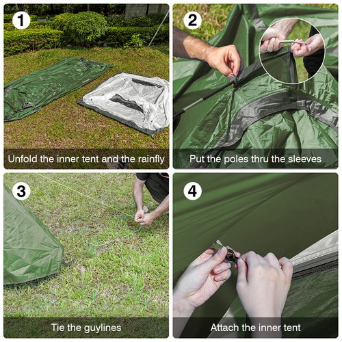 3-4 Man Camping Tunnel Tent Outdoor Waterproof All Season Beach Park Shelter+Bag