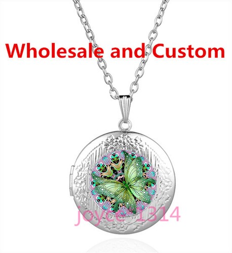 Butterfly Mandala Cabochon silver Glass Chain Locket Pendant Necklace #SH-25