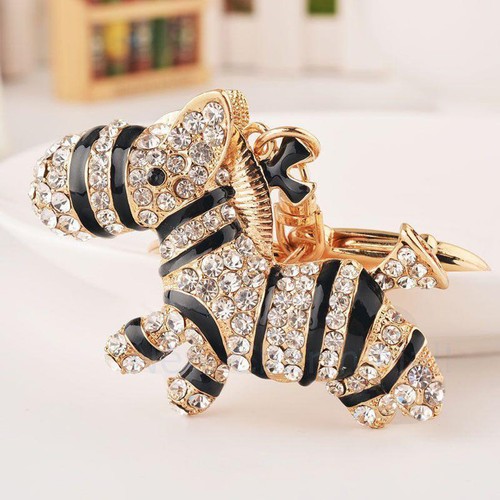 Zebra Horse Animal Crystal Diamante Handbag Charm Key Ring Keychain Key Fob