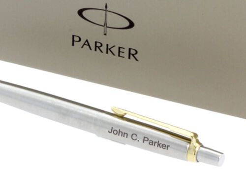 Personalized Parker Jotter Stainless Steel Gold Trim Ballpoint Pen w// Gift Box