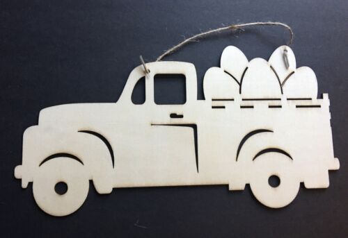 Lot of 3 Hanging Wood Easter Egg Trucks Décor Accent To Paint Craft Project 11”