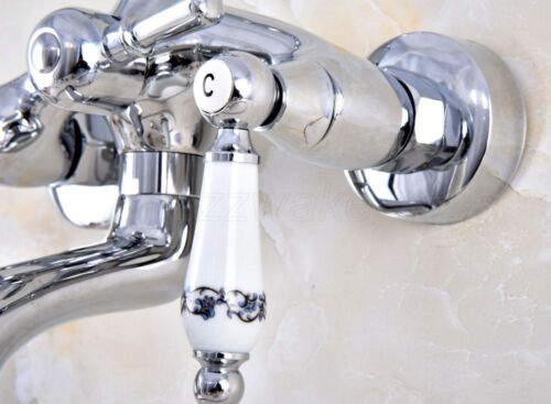 Polished Chrome Claw-foot Bathtub Faucet Floor Mounted Tub  Handheld Shower 