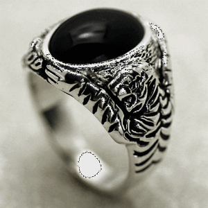 Kenpo Dragon Tiger Onyx Ring Sterling Silver