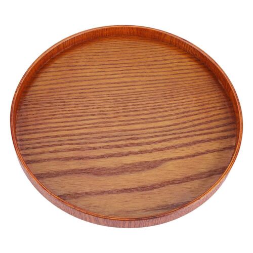 Round Wood Serving Tray Wooden Plate Tea Food Server Coffee Dish Platter Home 
