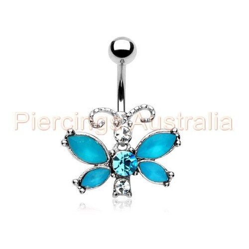 Gem Butterfly Navel Belly Button Button Bar Ring Barbell Body Piercing Jewellery