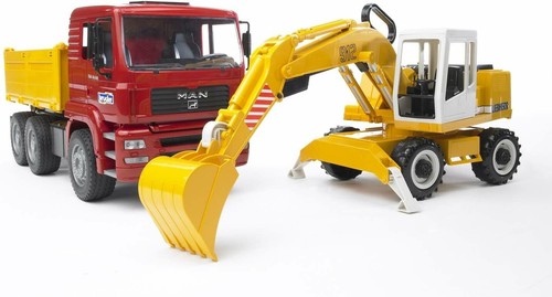 CAMION CON CASSONE RIBALTABILE MAN CON ESCAVATORE LIEBHERR BRUDER 02751