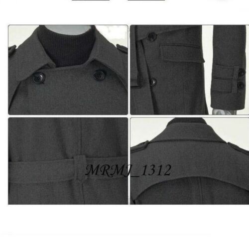 Men/'s Wool Blend Jacket Trench Coat Business Double Breasted Overcoat Slim Fit