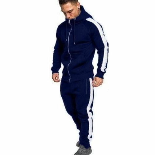 Joggers Pants Gym Sports Wear Sweat Suit 2PCS Mens Tracksuit Set Hooded Tops 