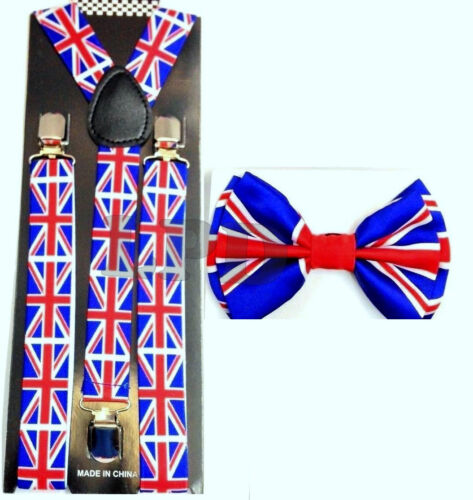 Awesome British Clip-on Adjustable Braces-UK FLAG Bow Tie And Suspenders Set NEW