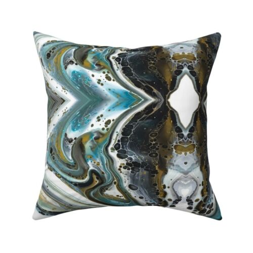 Teal Turquoise Black Gold Throw Pillow Cover w Optional Insert by Roostery