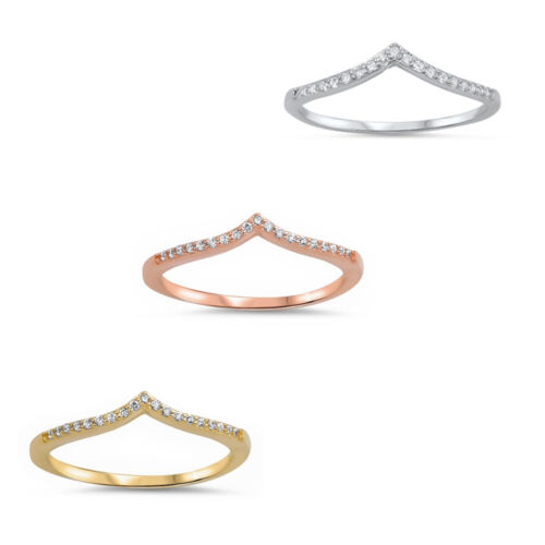 CZ Stackable Yellow,Rose,Silver V Shape Chevron Thumb 925 Sterling Silver Ring