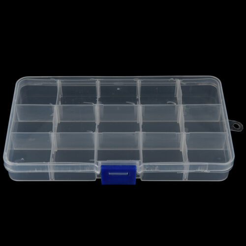 15 COMPARTMENT CLEAR PLASTIC TACKLE BOX Fly Fising LURE Tool CaseLF