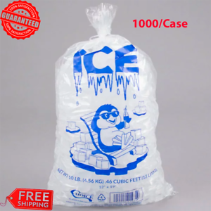 10 lbs Clear Printed Wicketed Ice Bag with Handle Twist Ties Wicket 1000-Case 