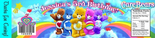 10 CARE BEARS PERSONALIZED BIRTHDAY PARTY FAVORS WATER BOTTLE LABELS WRAPPERS