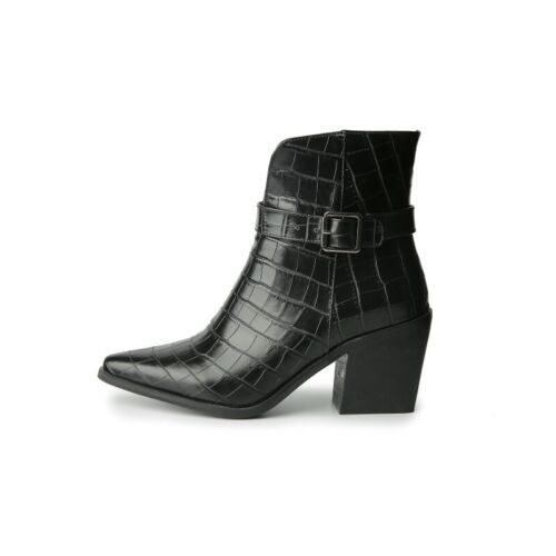 Details about  / Women Western Chelsea Pointy Toe Chunky Heel Alligator Print Ankle Boots 34//45 L