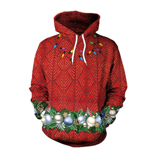 Unisex Christmas Slim Hoodie Warm Hooded Sweatshirt Coat Jacket Outwear Sweater 