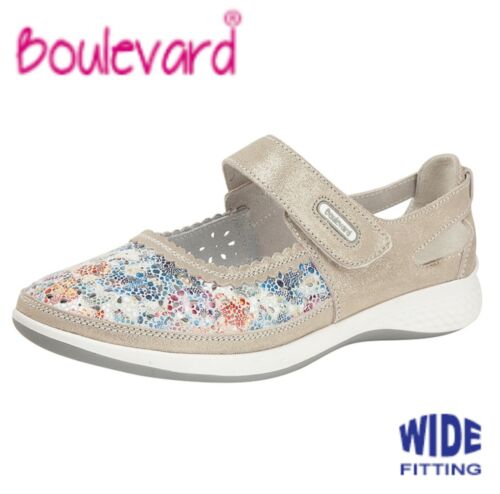 LADIES SUEDE Summer Bar Wide Fit EEE Casual Shoes Grey Floral Size 3 4 5 6 7 8 9