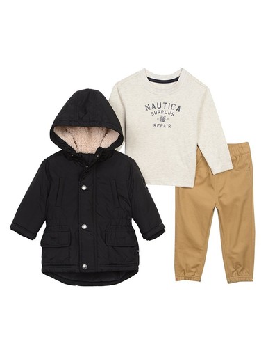 Nautica Baby Boys/' Quilted Fleece Baseball Sweater Tee and Knit Jogger Set