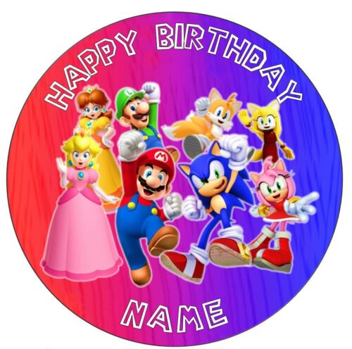 Sonic V Mario Personalised Edible Cake Topper Icing or tranches