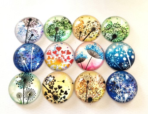 10 DANDELION SEED HEADS GLASS CABOCHONS 20MM-FLATBACK ROUND CABOCHON-JEWELLERY