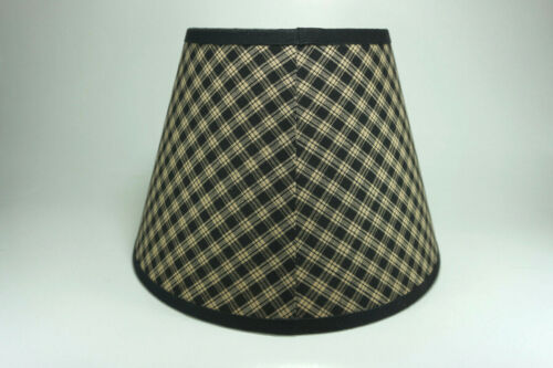 Primitive Country Black Sturbridge Plaid Homespun Fabric Washer Top Lamp Shade