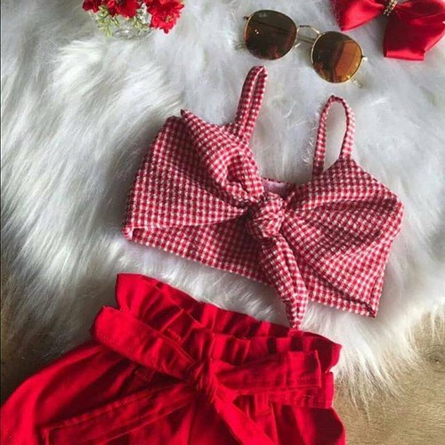 Newborn Kids Baby Girls Summer Bowknot Crop Tops Pants Shorts Outfit Set Clothes